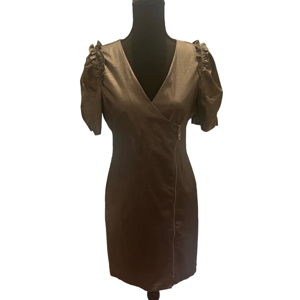 C Luce shimmery grey/silver zippered front dress size L (junior sizing) NWT